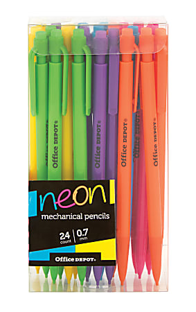 Office Depot® Mechanical Pencils, #2 Medium Lead, 0.7 mm, Neon Assorted Barrel Colors, Pack Of 24