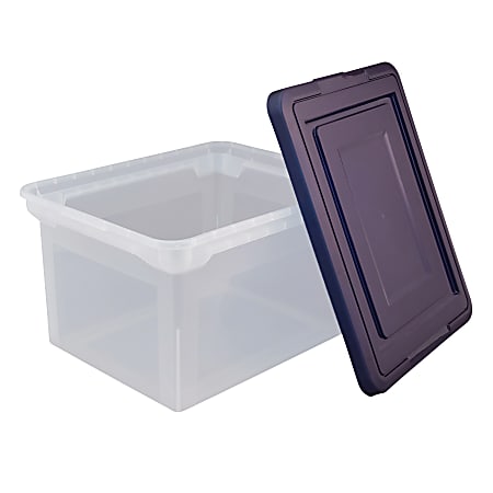 Office Depot Brand Mobile File Box, Large, Letter size, 11-5/8H x 13-13/6W x 10D, Clear/Blue