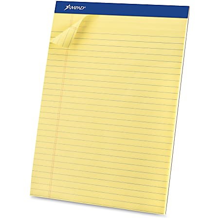 Ampad Basic Micro Perforated Writing Pads, 50 Sheets, Stapled, Wide Ruled, 8 1/2" x 11 1/2", Canary Yellow, Pack Of 12