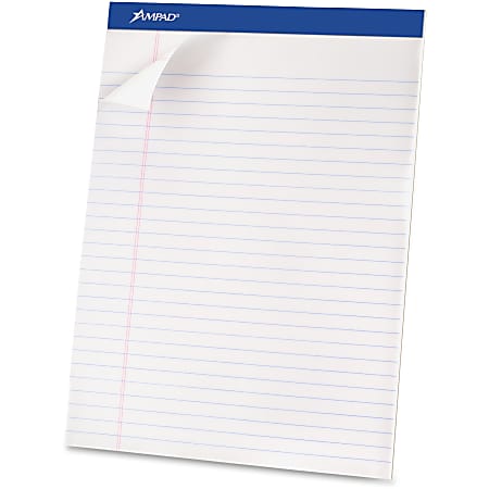 Ampad Basic Micro Perforated Writing Pads, 50 Sheets, Stapled, Wide Ruled, 8 1/2" x 11 3/4", White Paper, Pack Of 12