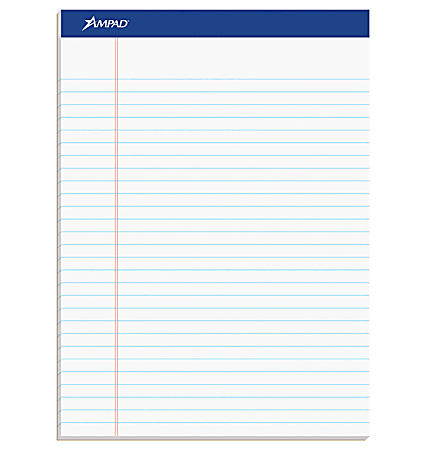 Ampad Basic Micro Perforated Writing Pads, 50 Sheets, Stapled, Wide Ruled, 8 1/2" x 11 3/4", White Paper, Pack Of 12