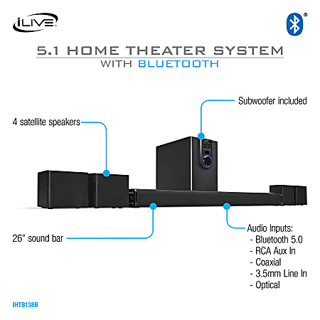 Ilive 5 1 Theater With Bluetooth Black Office Depot