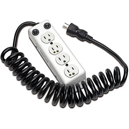 Tripp Lite Safe-IT Power Strip Hospital Medical Antimicrobial 4 Outlet UL1363A 3'-10' Coiled Cord - Power strip - 15 A - AC 120 V - input: NEMA 5-15 - output connectors: 4 - 15 ft cord - white