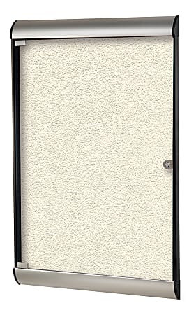 Ghent Silhouette 1-Door Enclosed Bulletin Board, Vinyl, 42-1/8" x 27-3/4", Ivory, Satin Black Aluminum Frame