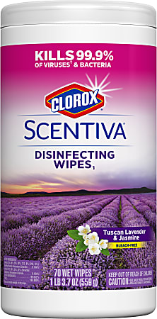 Clorox® Scentiva™ Bleach Free Disinfecting Wipes, Tuscan Lavender & Jasmine Scent, Tub Of 70 Wipes