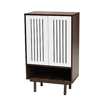 Baxton Studio Meike 2-Tone 2-Door Shoe Cabinet, Walnut/White
