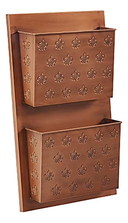 Linon Rio 2-Slot Wall Mailbox, 23-1/2"H x 14-1/2"W x 4-3/4"D, Copper Fleur-De-Lis
