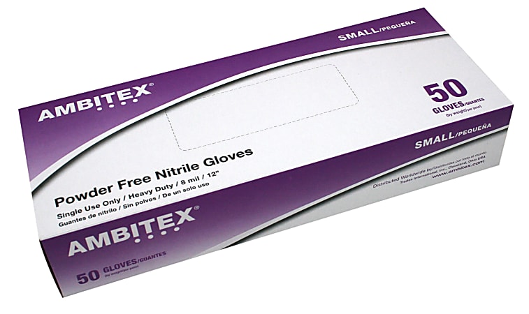 Tradex International 8 Mil. Powder-Free Nitrile General Purpose Gloves, Small, Blue, Box Of 50