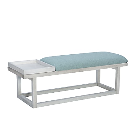 Powell Martinez Padded Bench With Tray, 18”H x 52”W x 17-1/2”D, Whitewash/Aqua