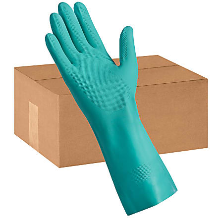 Tradex International Flock-Lined Nitrile General Purpose Gloves, Medium, Green, 24 Per Pack, Case Of 12 Packs