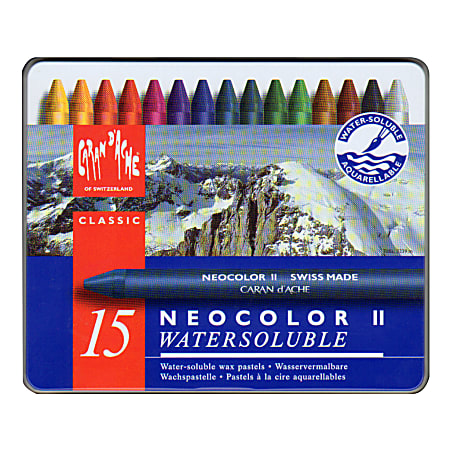 Caran d'Ache Neocolor II Aquarelle Water-Soluble Wax Pastels, Set Of 15