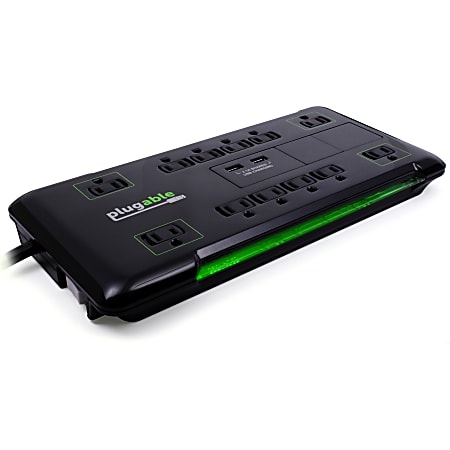 Plugable Surge Protector Power Strip with USB and 12 AC Outlets - Built-in 10.5W 2-Port USB Charger for Android, Apple iOS, and Windows Mobile Devices, 6 Foot Extension Cord