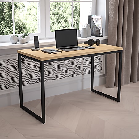 Flash Furniture 48"W Commercial-Grade Industrial Office Desk, Maple/Black