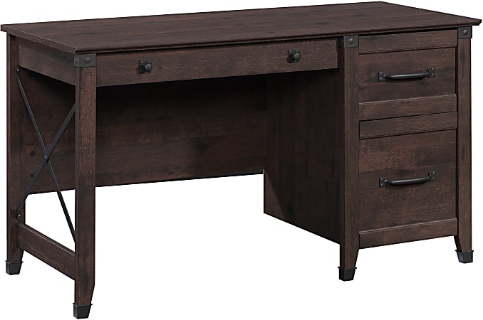 Sauder® Carson Forge 54”W Single Pedestal Computer Desk, Coffee Oak