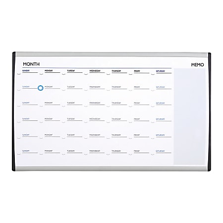 Quartet® ARC™ Magnetic Dry-Erase Calendar For Cubicles, 18" x 30", Aluminum Frame With Silver Finish
