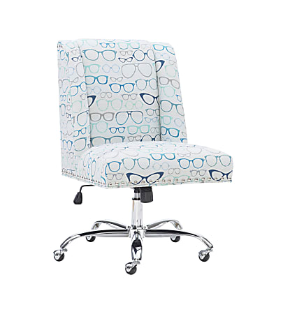 Linon Home Decor Products Cooper Mid-Back Home Office Chair, Glasses Print/Chrome