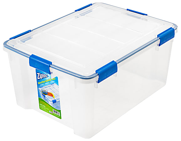 Ziploc® Weathertight® Plastic Storage Container With Built-In Handles And Snap Lid, 60 Quarts, 11 1/5" x 17 4/5" x 23 3/5", Clear