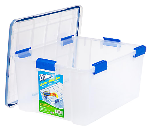 Ziploc Weathertight Plastic Storage Container With Built In Handles And Snap Lid 60 Quarts 11 15 x 17 45 x 23 35 Clear ODP Business Solutions