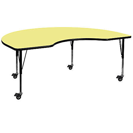 Flash Furniture Mobile Height Adjustable Thermal Laminate Kidney Activity Table, 25-3/8”H x 48''W x 72''L, Yellow