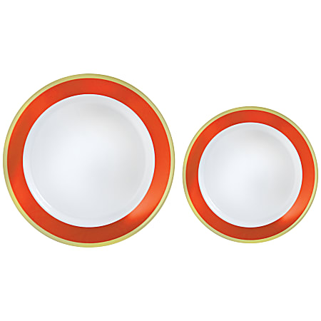Amscan Round Hot-Stamped Plastic Bordered Plates, Orange Peel, Pack Of 20 Plates