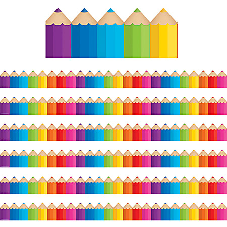 Teacher Created Resources Die-Cut Border Trim, Colored Pencils, 35' Per Pack, Set Of 6 Packs