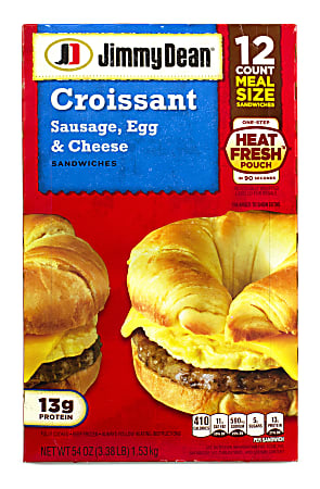 Jimmy Dean Sausage, Egg and Cheese Croissant Breakfast Sandwiches, 54.08 Oz, Box Of 12 Sandwiches