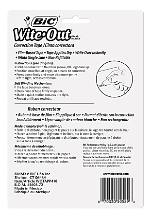 BIC Wite Out Correction Tape Pack Of 4 Correction Tape Dispensers - Office  Depot