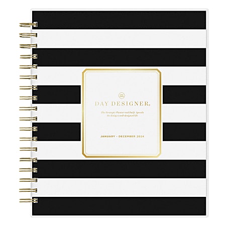 2024 Day Designer Daily/Monthly Planning Calendar, 8" x 10", Rugby Stripe Black Frosted, January To December