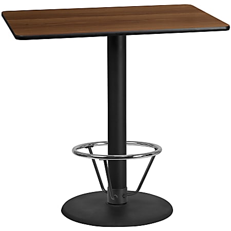 Flash Furniture Laminate Rectangular Table Top With Round Bar-Height Table Base And Foot Ring, 43-1/8"H x 30"W x 48"D, Walnut/Black