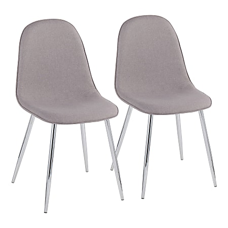LumiSource Pebble Fabric Chairs, Light Gray/Chrome, Set Of
