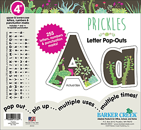 Barker Creek Letter Pop-Outs, 4", Prickles, Pack Of