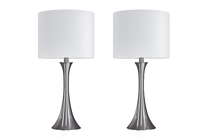LumiSource Lenuxe Contemporary Table Lamps, 24-1/4”H, White Shade/Brushed Nickel Base, Set Of 2 Lamps