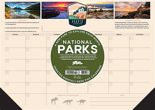 Willow Creek Press Academic Monthly Desk Pad Calendar, 12" x 17", National Parks, Undated, 45619