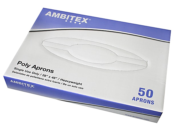 Ambitex Heavyweight Polyethylene Aprons, 28" x 46", White, Box Of 50