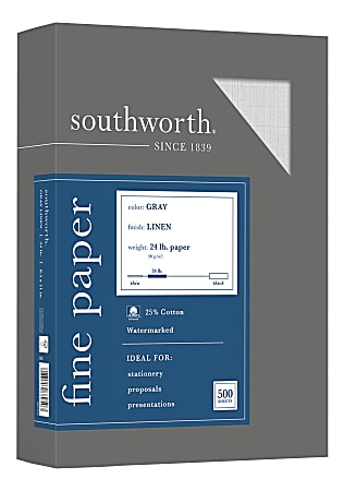 Southworth® Cotton Linen Business Paper, 8 1/2" x 11", 24 Lb, Gray, Box Of 500