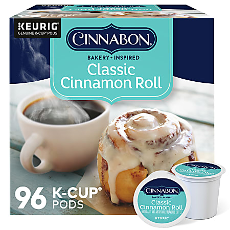 Cinnabon Classic Cinnamon Roll Keurig Single-Serve K-Cup Pods, Light Roast, 24 Pods Per Pack, Case Of 4 Packs