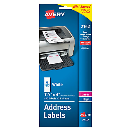 Avery® Mini-Sheets® White Permanent Address Labels, 2162, 1 1/3" x 4", Pack Of 150