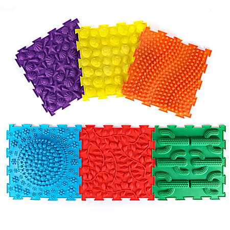 Kore Design Locking Sensory Tactile Tiles, Assorted Colors, 11.8" x 11.8" x 0.6", Set Of 6