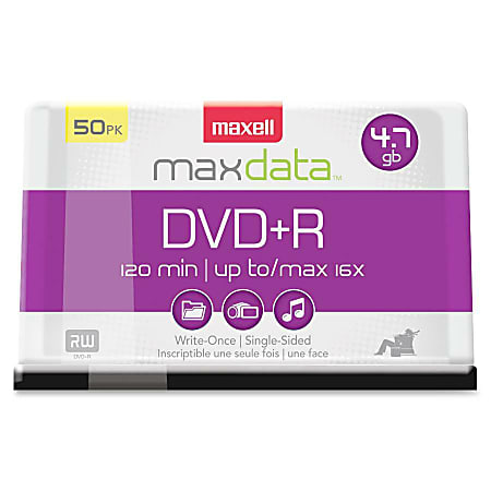 Maxell® DVD+R Recordable Media Spindle, 4.7GB/120 Minutes, Pack Of 50