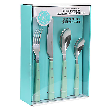 Martha Stewart Garden Cottage 16-Piece Stainless Steel Flatware Set, Mint