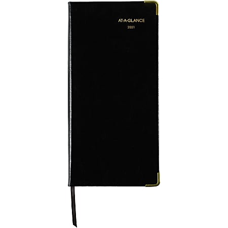 At-A-Glance Fine Diary Weekly/Monthly Planner - Business - Weekly, Monthly - 1 Year - January 2021 till December 2021 - 1 Week, 1 Month Double Page Layout - 3 1/8" x 6 5/8" Sheet Size - Book Bound - Black - Faux Leather