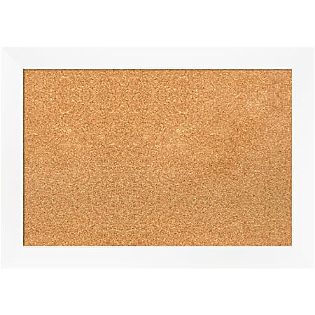 Amanti Art Rectangular Non-Magnetic Cork Bulletin Board, Natural, 27” x 19”, Cabinet White Narrow Plastic Frame