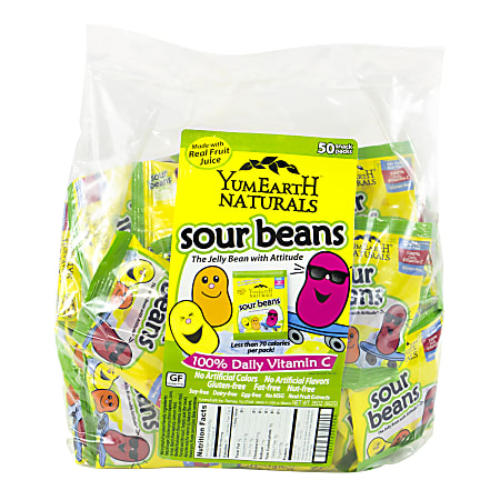 Yummy Earth Natural Sour Jelly Bean Snack Packs, Pack Of 50