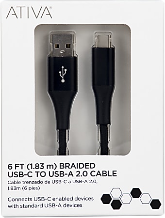 Braided USB-C to USB-A Cable, 6 ft, Black Braided USB-C to USB-A Cable, 6 ft, Black