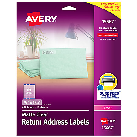 Avery® Return Address Labels With Sure Feed® Technology, 15667, Rectangle,  1/2