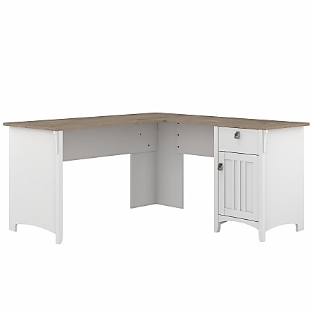 Bush Furniture® Salinas 60"W L Shaped Desk with Storage, Shiplap Gray/Pure White, Standard Delivery