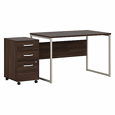 Bush® Business Furniture Hybrid 48"W x 30"D Computer Table Desk With 3-Drawer Mobile File Cabinet, Black Walnut, Standard Delivery