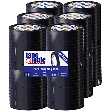 Tape Logic® Tensilized Poly Strapping Tape, 3" Core, 0.5" x 60 Yd., Black, Case Of 144