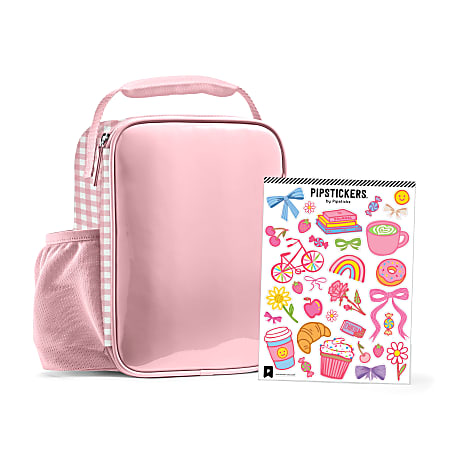 Fit & Fresh Pipstickers by Pipsticks DIY Ellis Lunch Bag, 10-1/2”H x 8”W x 4”D, Pink Gingham