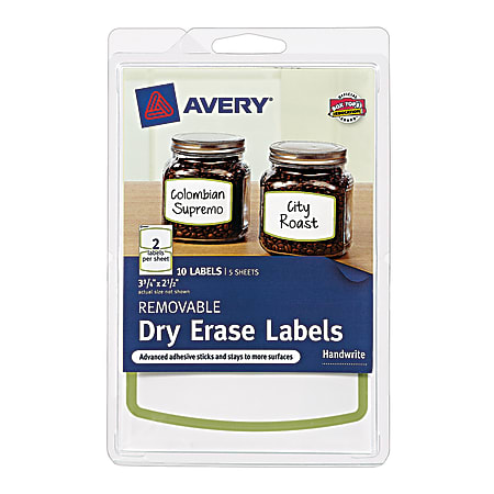 Avery® Removable Dry-Erase Labels, 41451, 3 3/4" x 2 1/2", Green, 2 Labels Per Sheet, Pack Of 10